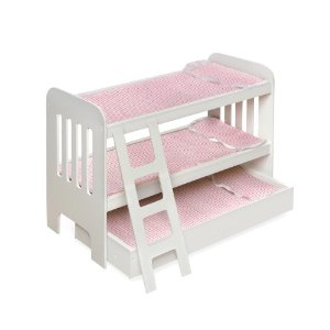 Badger Basket Trundle Doll Bunk Beds With Ladder - Pink/White