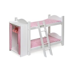 Badger Basket Doll Bunk Beds With Ladder And Storage Armoire - Pink/White