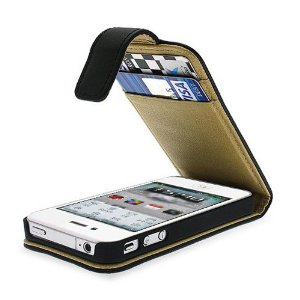 SODIAL- Black Premium PU Leather Flip Case for Apple iPhone 4S / iPhone 4