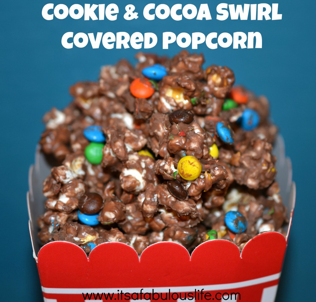 Cookie & Cocoa Swirl Covered Popcorn - this stuff is SO amazing!