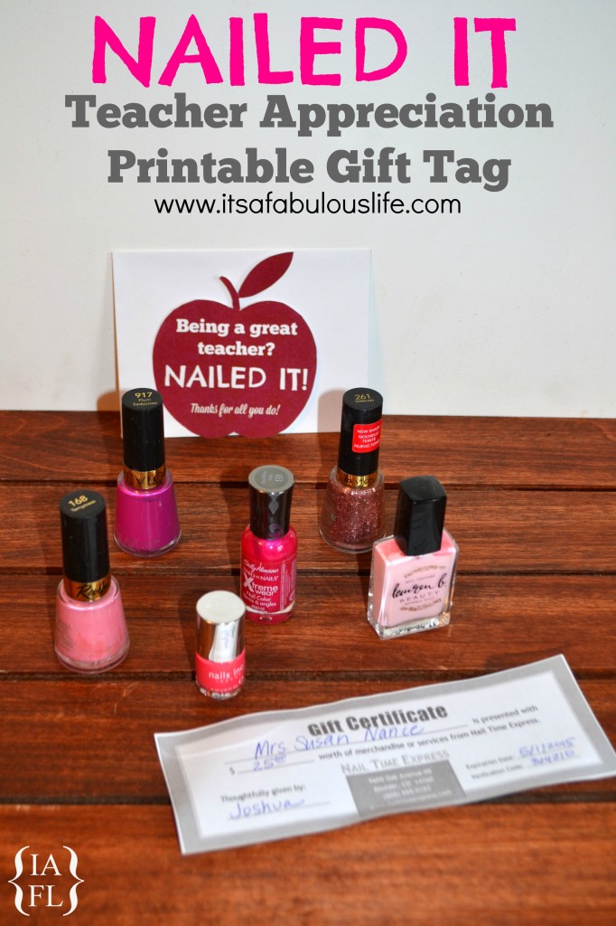 NAILED IT!  Free Teacher Appreciation Printable Gift Tag to add to nail polish or salon gift certificate!  ♥ this!!