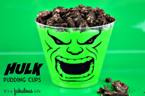 Marvel Avengers Birthday Snack Ideas: The Hulk Pudding Cups