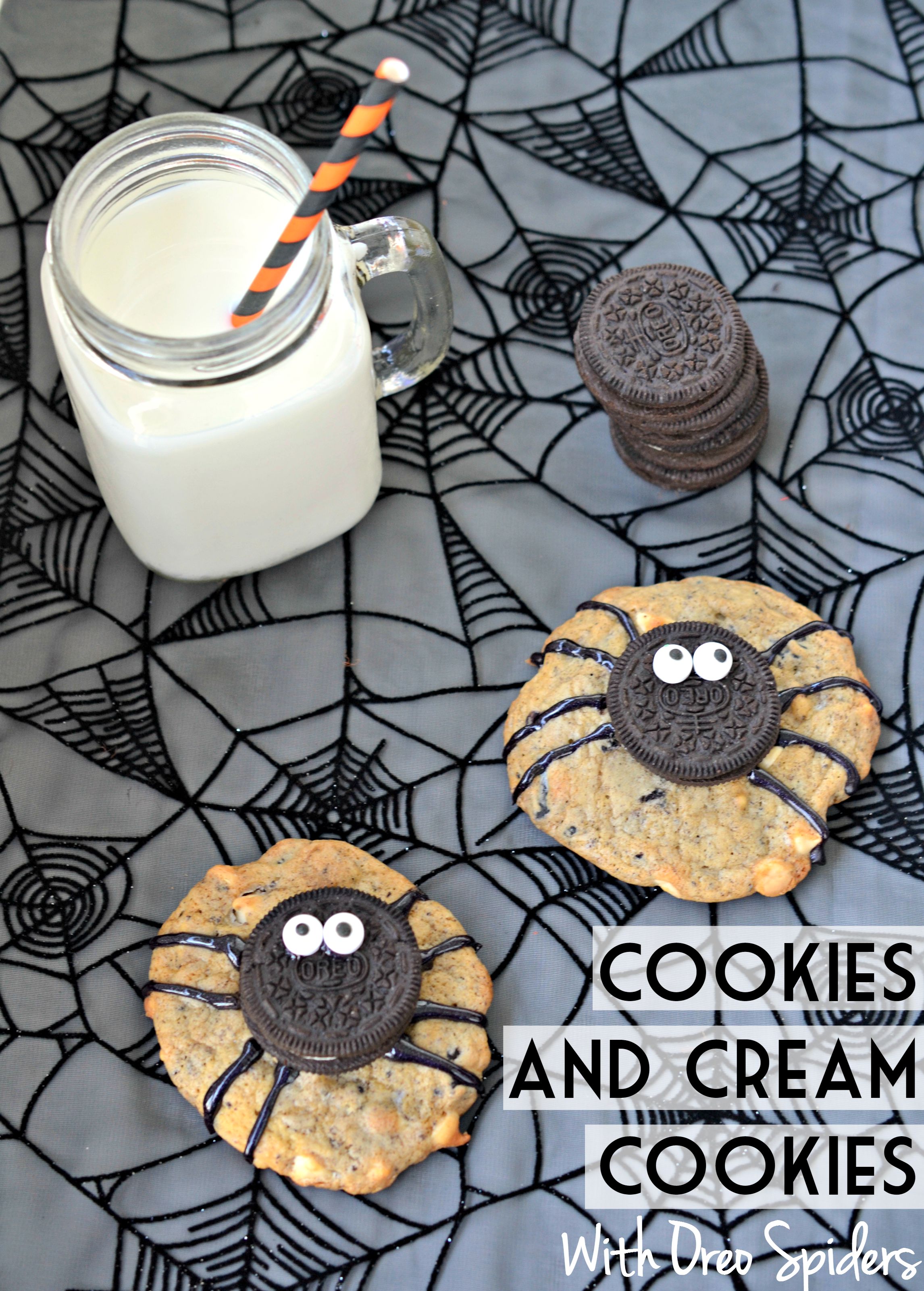 Cookies and Cream Cookies With Oreo Spiders - Halloween Cookie Recipe
