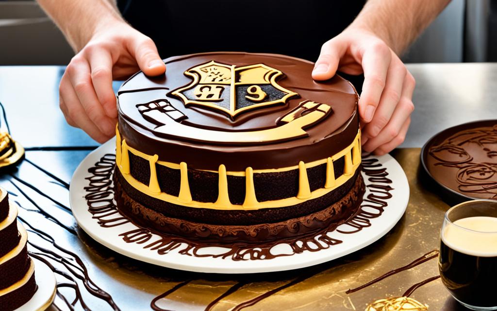 Assembling the Harry Potter Chocolate Cake