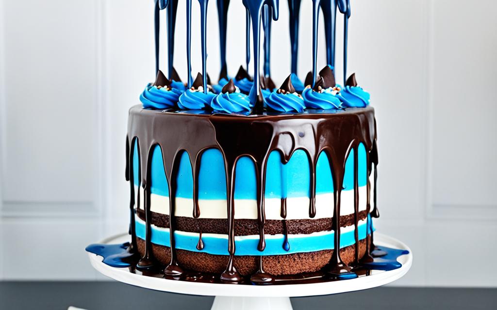 blue chocolate drip cake