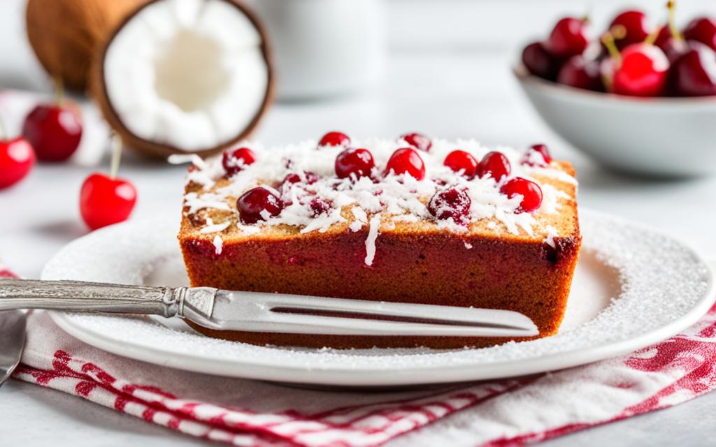 decoration for coconut and cherry loaf cake