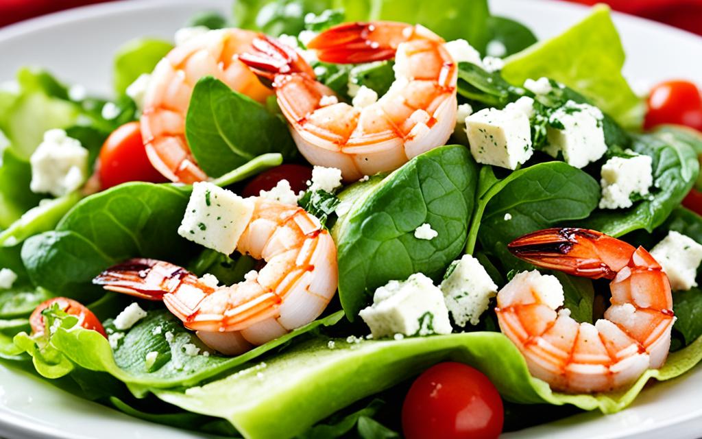 green salad with shrimp and feta cheese