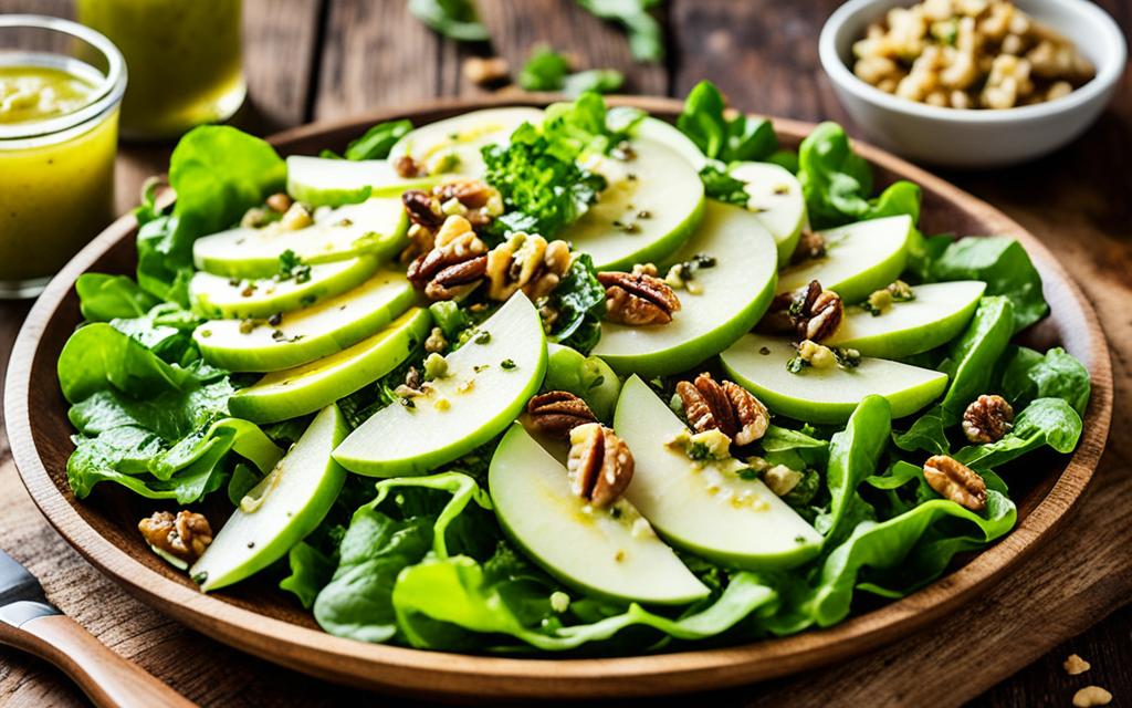 shaved apple salad with mustard dressing and capers