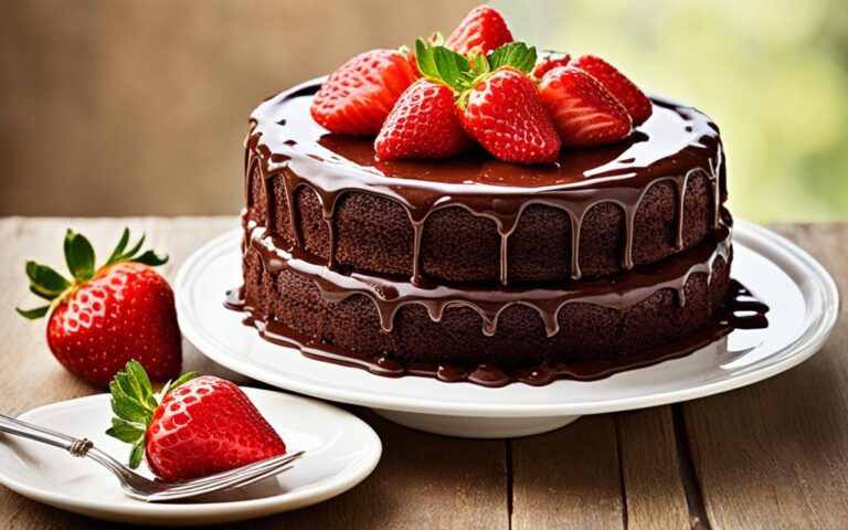 Rich Chocolate Cake with a Layer of Fresh Strawberries
