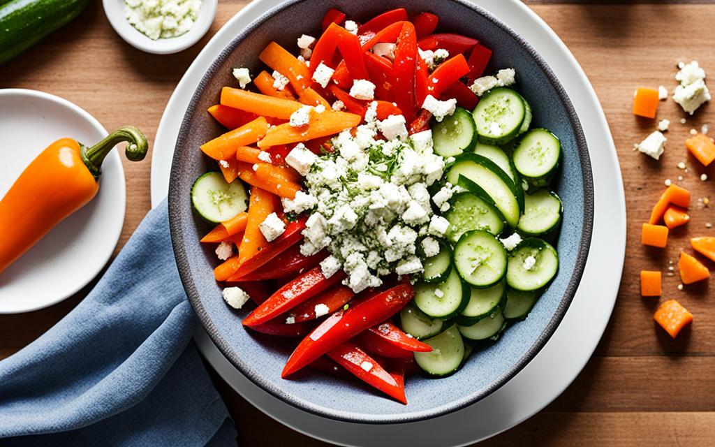 Crunchy Chopped Vegetable Salad with Feta Cheese Image