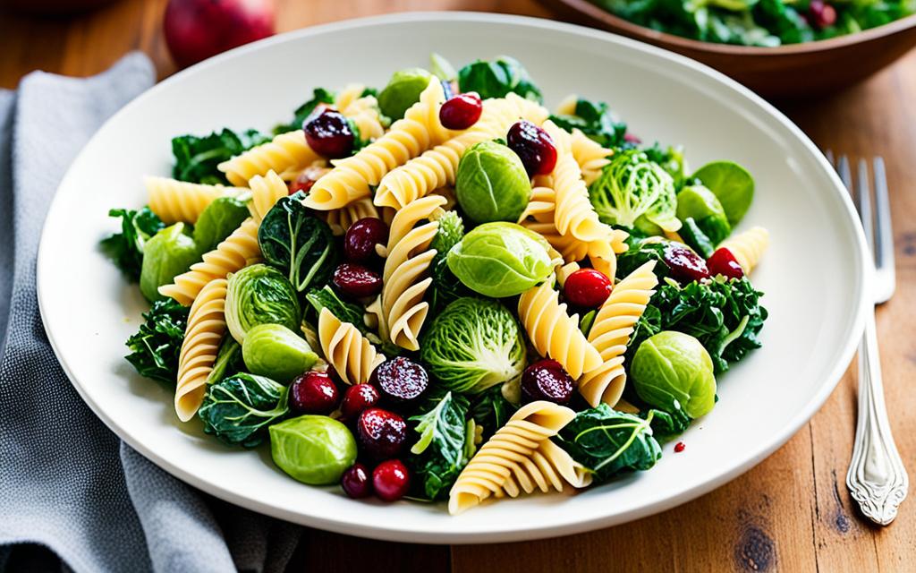 Winter Pasta Salad with Brussels Sprouts and Cranberries