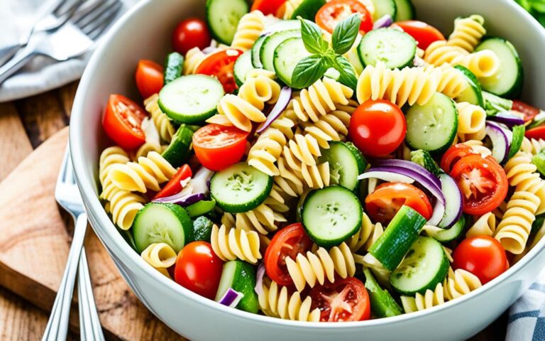 Easy Pasta Salad with Tomatoes and Cucumber Recipe