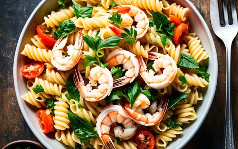 cold seafood pasta salad recipe with crabmeat and shrimp