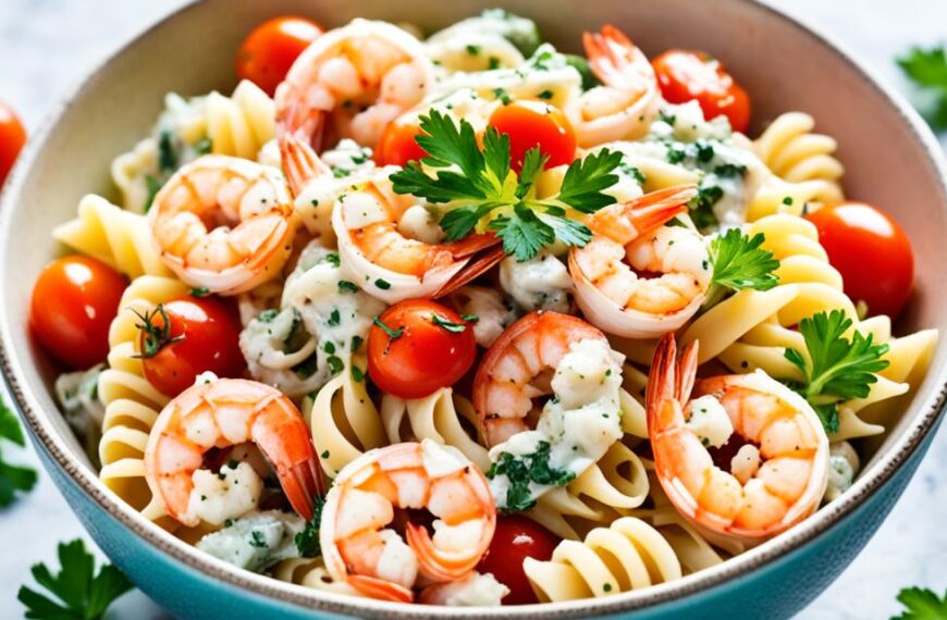 seafood pasta salad recipe with real crabmeat and shrimp