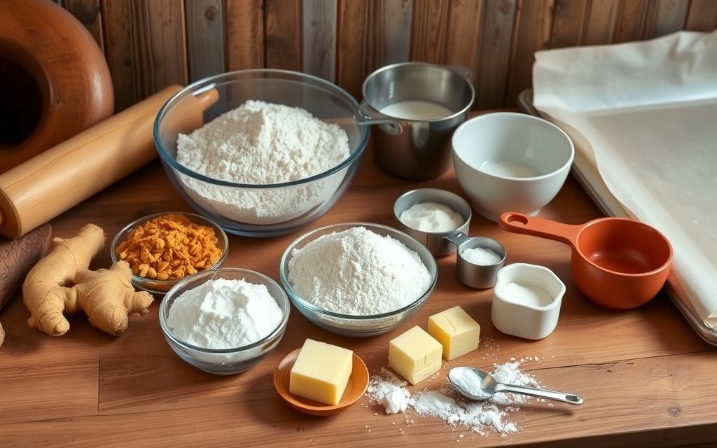 Ginger scone ingredients and baking tools