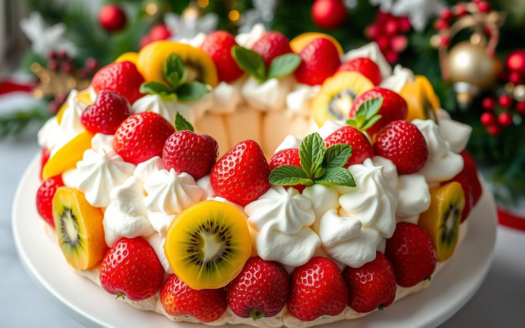 fruit decoration for Christmas pavlova wreath