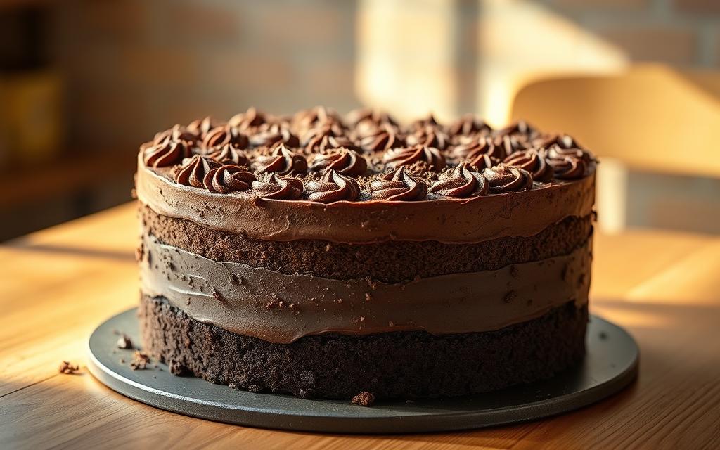 Minecraft cake with chocolate buttercream dirt layer